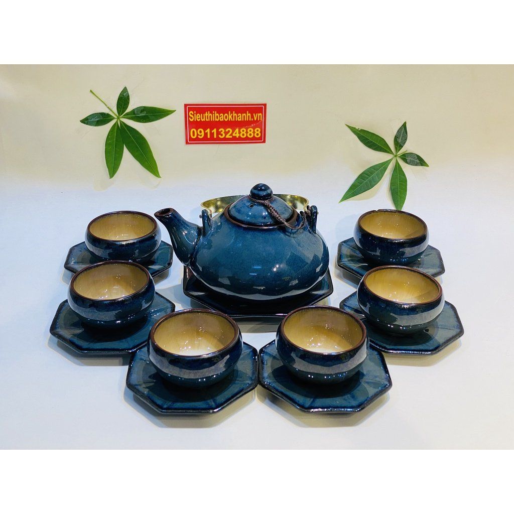 Bộ ấm chén hỏa biến men xanh xuất xứ Bát Tràng