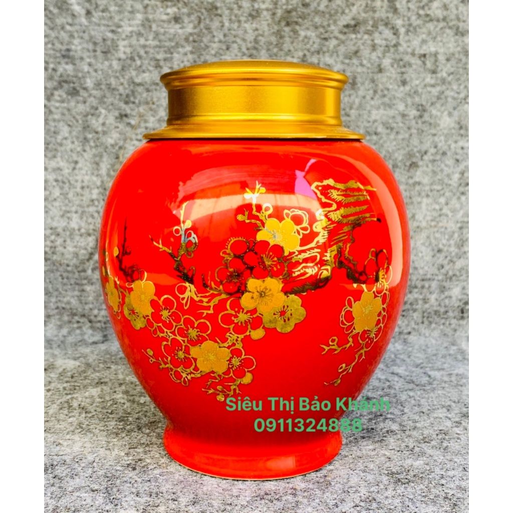 Hũ đựng chè họa tiết vẽ hoa vàng