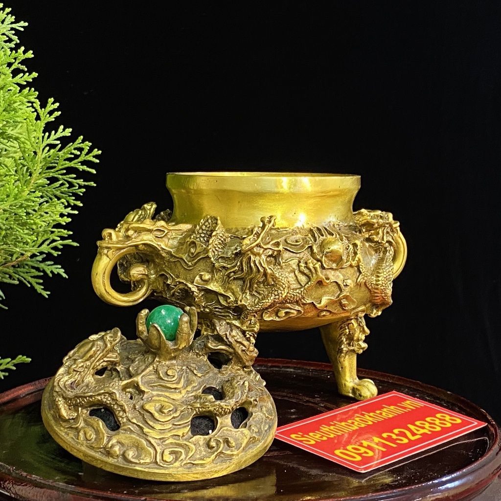 Xông trầm hương đồng quà tặng,đồ trang trí cao cấp 15cm -mỹ nghệ bảo khánh