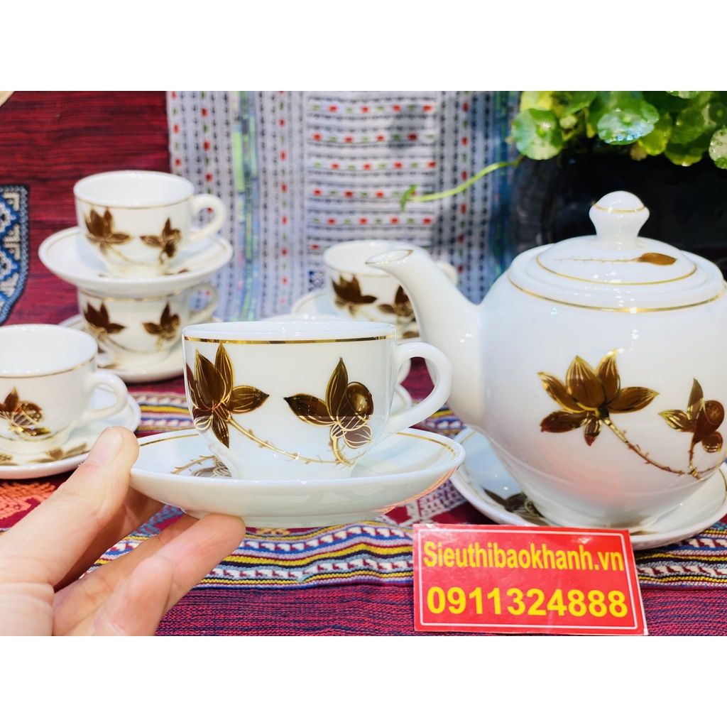 Bộ ấm trà,tách trà Đẹp chính hãng Bát Tràng-Gốm sứ Bảo Khánh