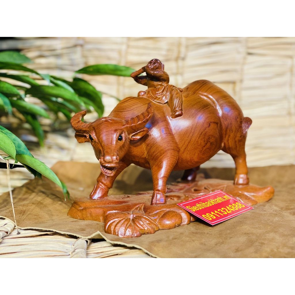 Tượng Trâu Phong Thủy Gỗ Hương Cao Cấp-Tiểu Đồng Chăn Trâu