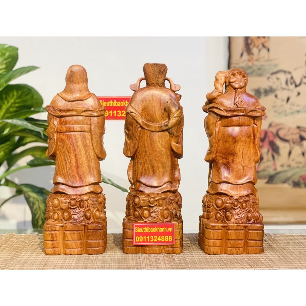 Mỹ Nghệ Tại Xưởng-Bộ Tam Đa Phúc Lộc Thọ Gỗ hương nguyên khối-40cm-Siêu thị Bảo Khánh