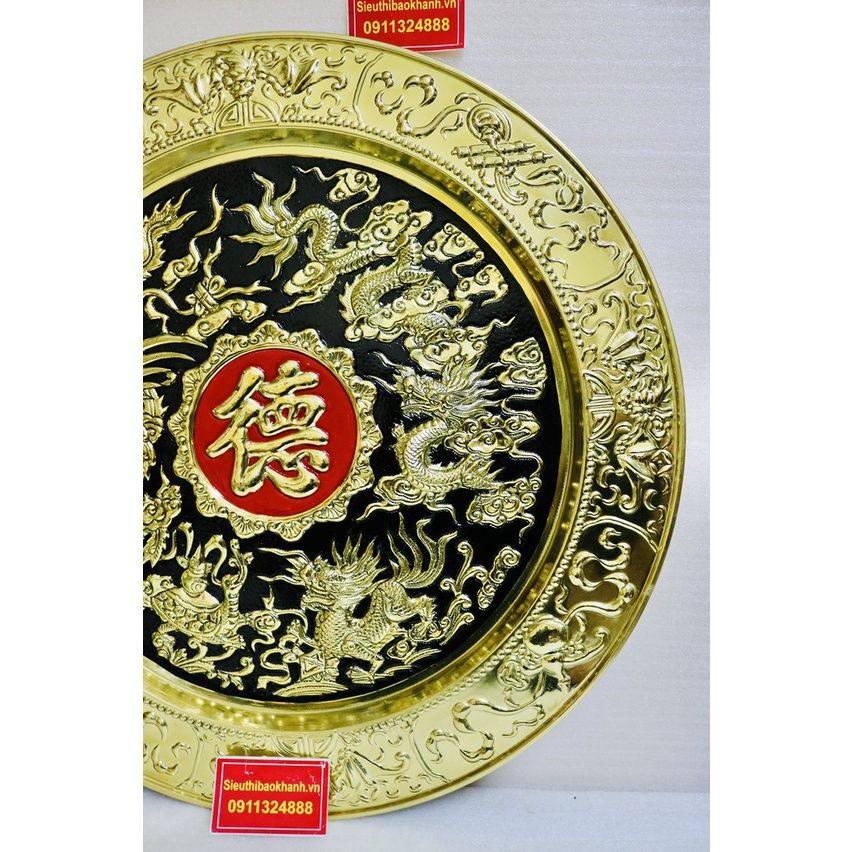 Mâm đồng thau nguyên chất trạm trổ Long Phụng 50cm