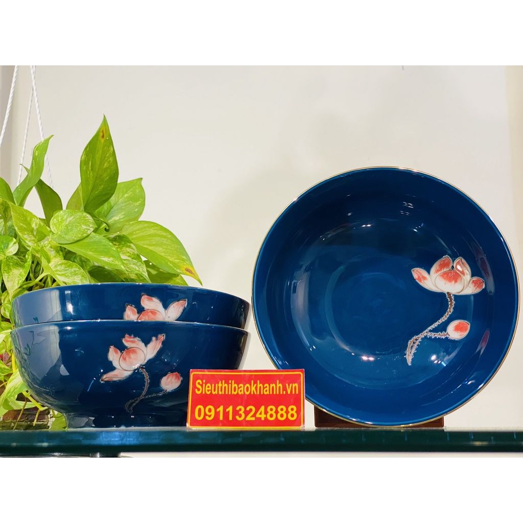 Bát tô men xanh vẽ sen cao cấp xuất xứ Bát Tràng