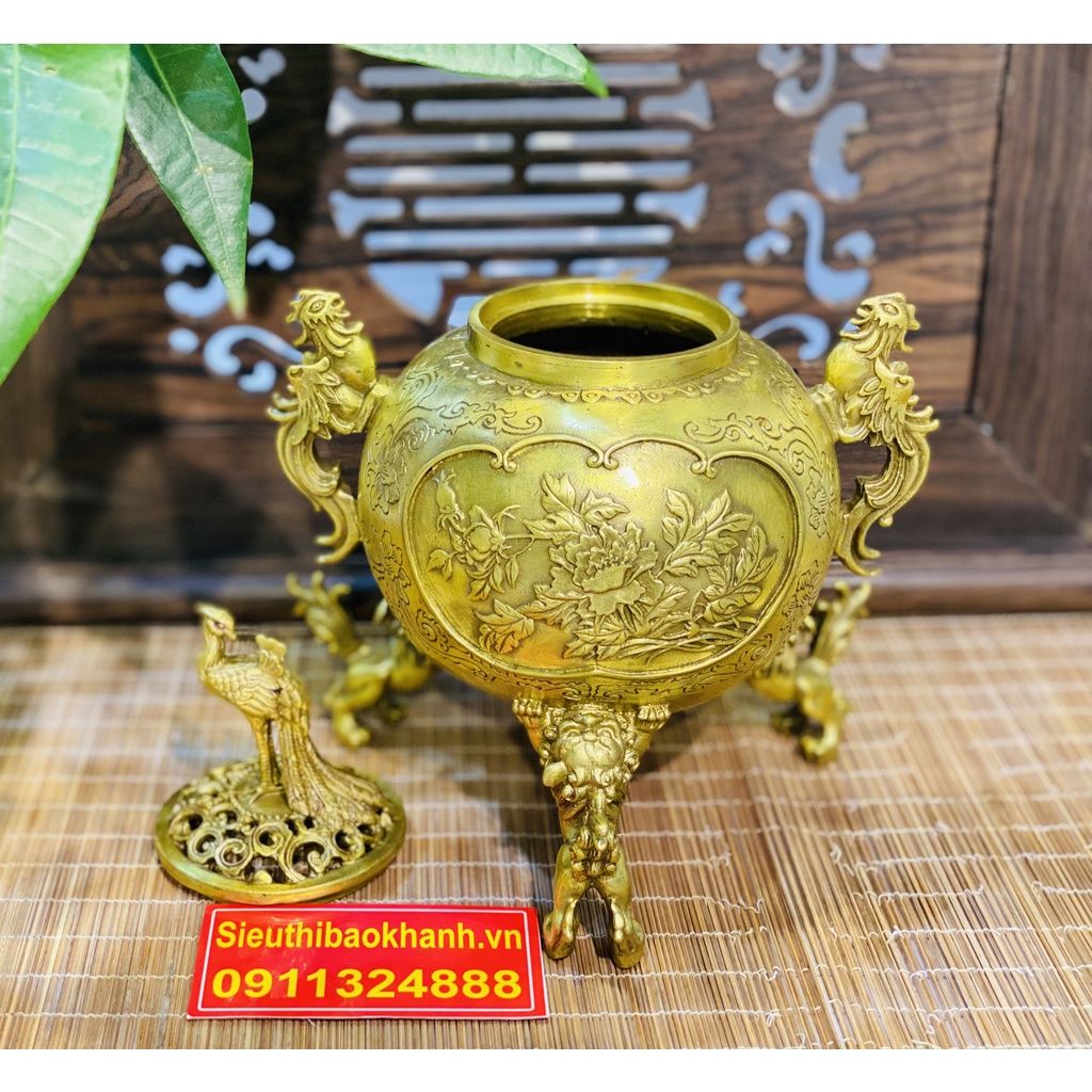 Xông trầm hương đồng quà tặng,đồ trang trí cao cấp -mỹ nghệ bảo khánh 18cm