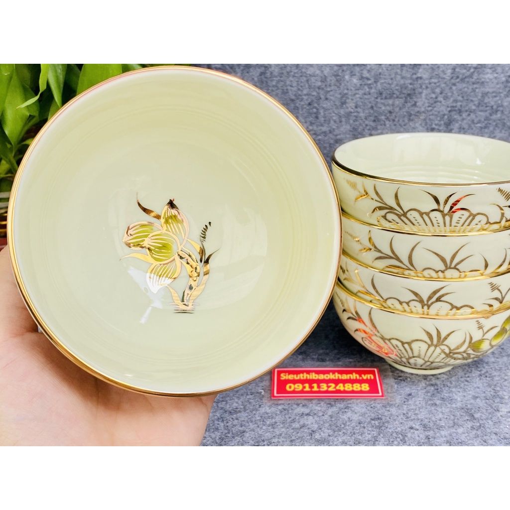 Bộ bát ăn hoa sen vẽ vàng