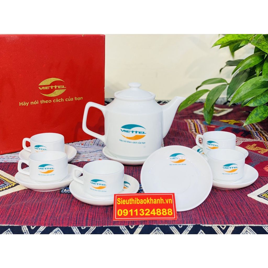 Bộ ấm chén,ấm trà men trắng Bát Tràng cao cấp chính hãng 350ml