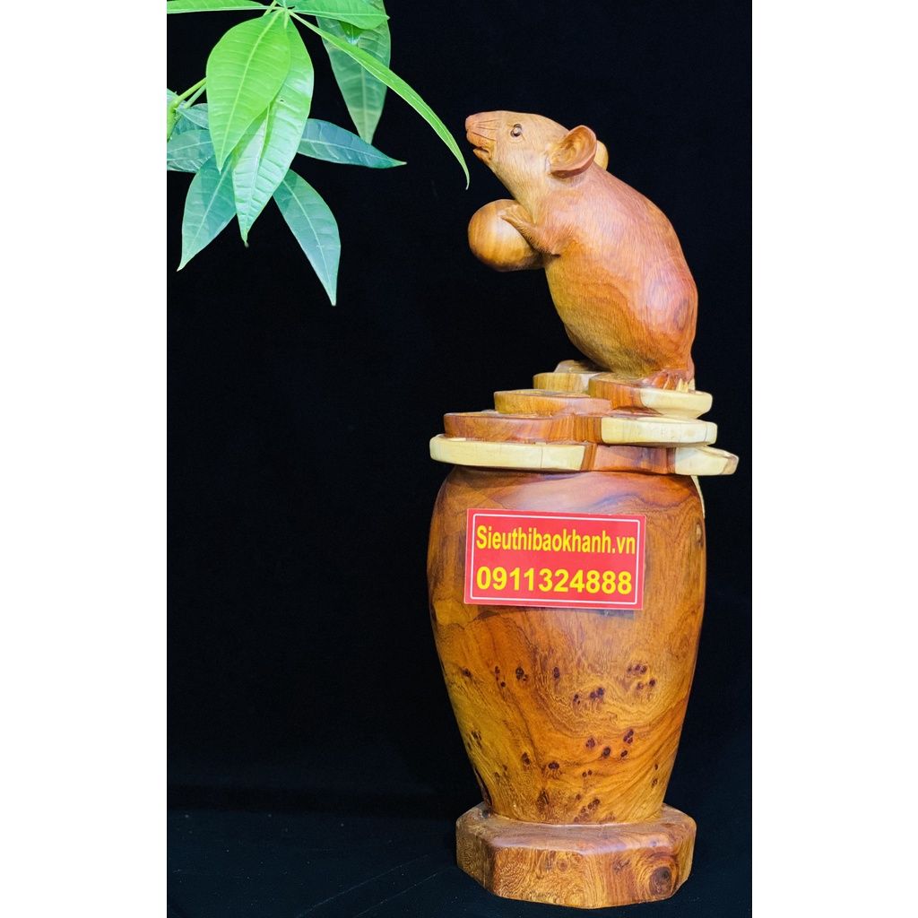 Tượng Chuột Phong Thủy Gỗ Nu Hương-Mỹ Nghệ Bảo Khánh-Tượng Giá Rẻ Tại Xưởng 40cm