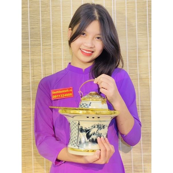 Bộ điếu bát giả cổ bọc đồng dáng ống loe cao cấp Bát Tràng BKCE-001900VN-1417