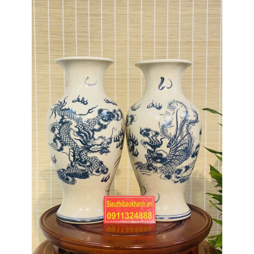 Cặp bình hoa thờ men rạn Bát Tràng 25cm