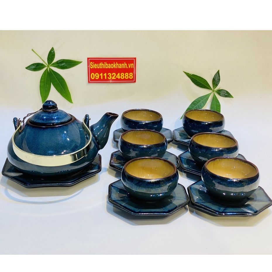 Bộ ấm chén hỏa biến men xanh xuất xứ Bát Tràng