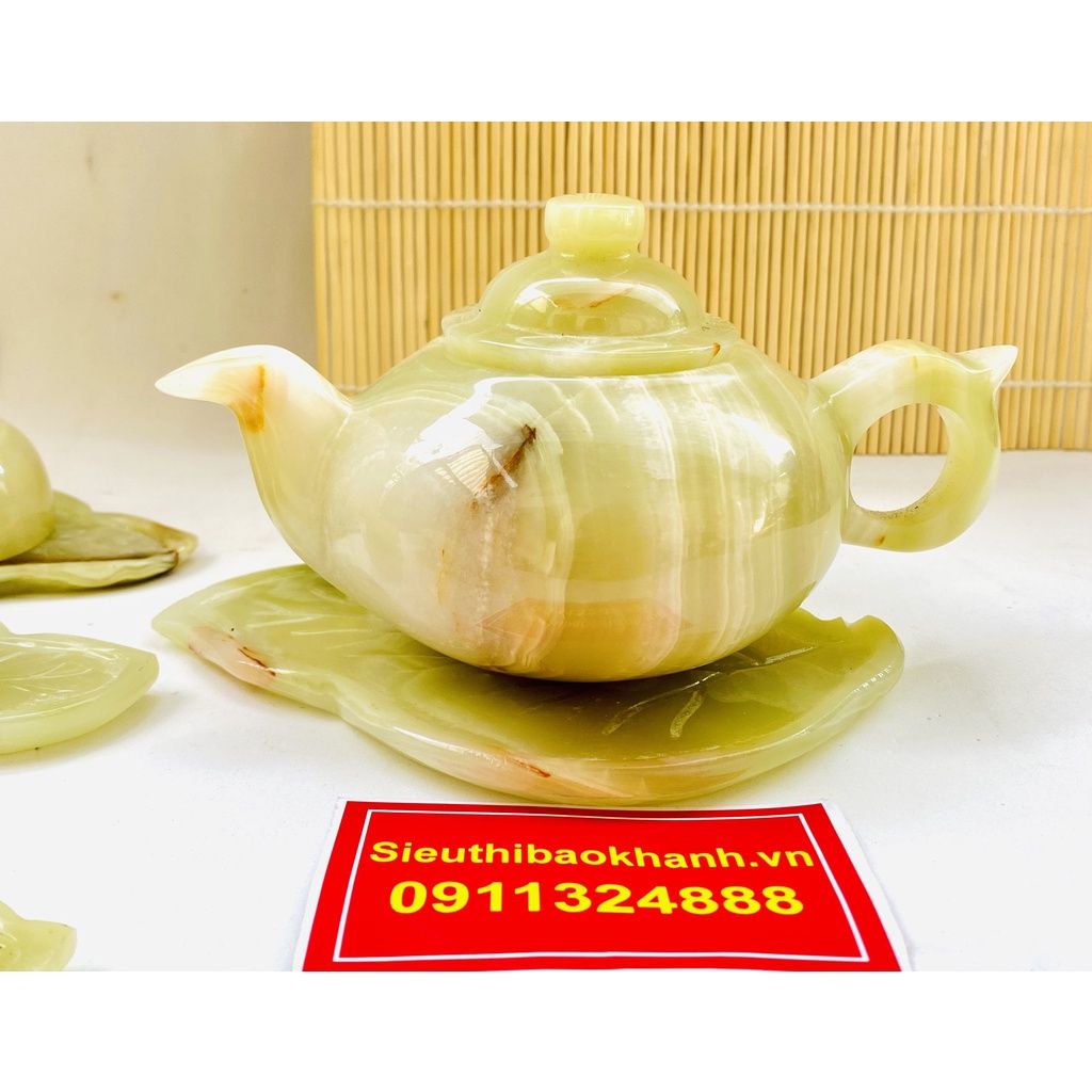 Bộ ấm trà đá ngọc nguyên khối Pakistan cao cấp-mỹ nghệ bảo khánh 350ml