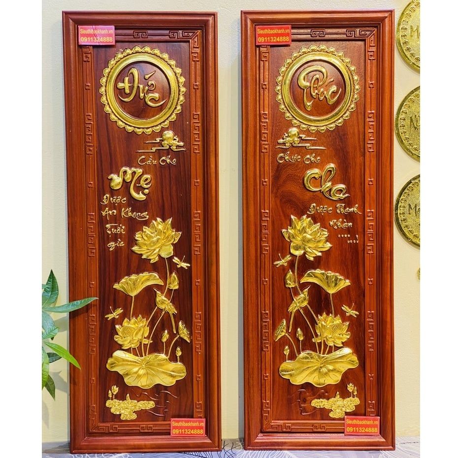 Tranh Mỹ Nghệ Gỗ Hương Phúc Đức Mẫu Tử Dát Vàng 107cm-Mỹ Nghệ Bảo Khánh