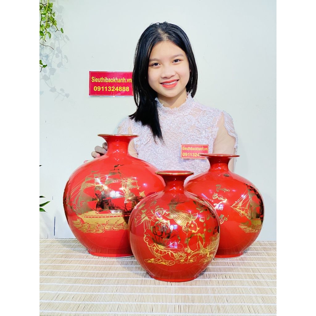 Bình hút lộc vẽ vàng cao cấp xuất xứ Bát Tràng