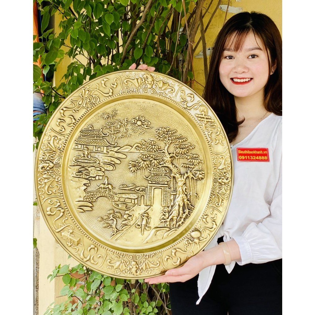 Mâm Đồng phong thủy cao cấp họa tiết Sơn Thủy 50cm-Bảo Khánh
