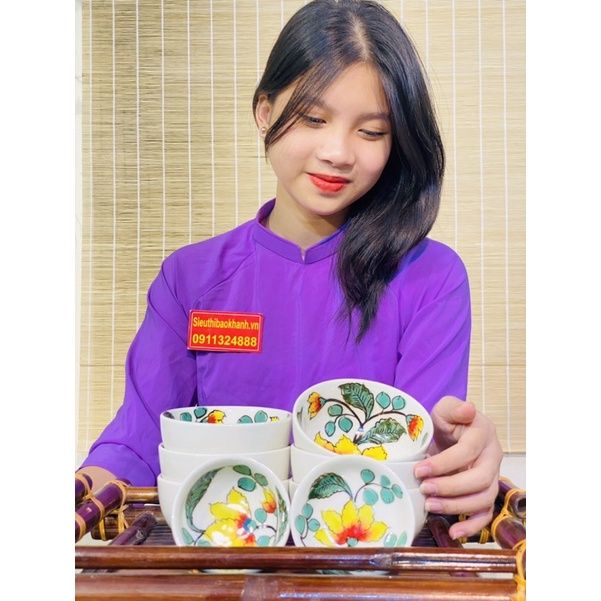 Bộ bát vẽ hoa kèm phụ kiện xuất xứ Bát Tràng