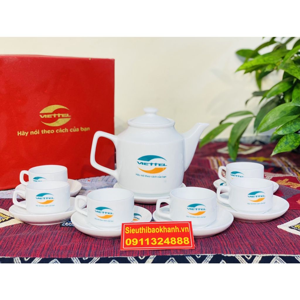 Bộ ấm chén,ấm trà men trắng Bát Tràng cao cấp chính hãng 350ml