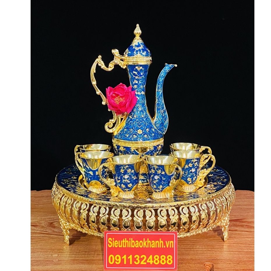 Bộ ấm chén đồng quà tặng,trang trí dáng hoàng gia