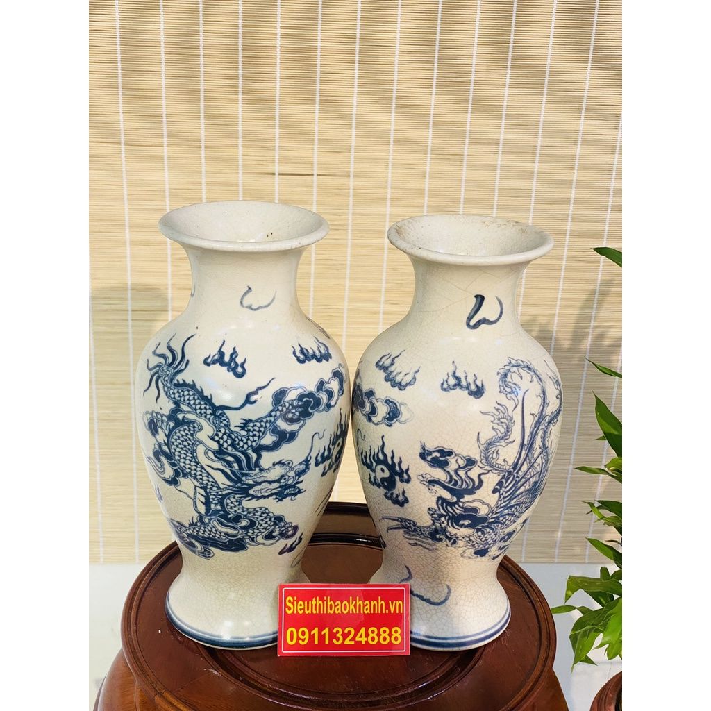 Cặp bình hoa thờ men rạn Bát Tràng 25cm