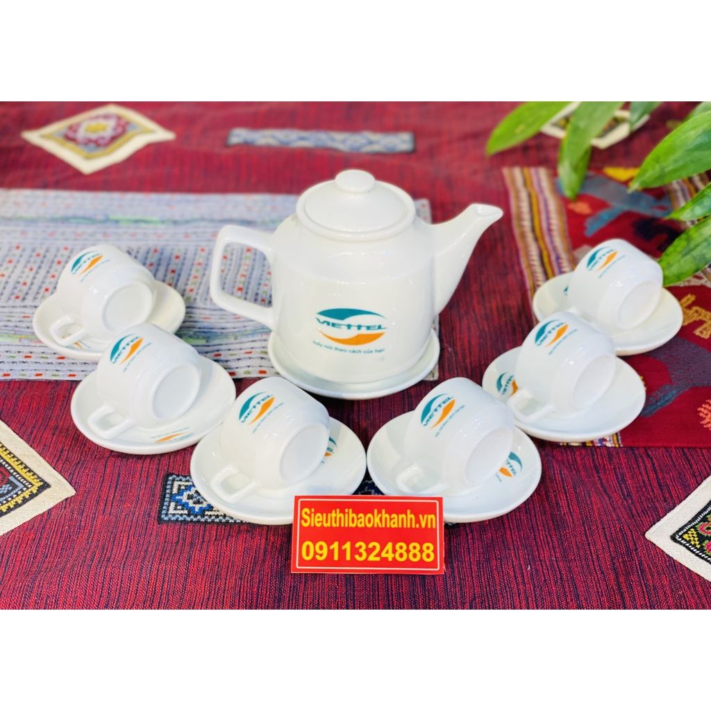 Bộ ấm chén,ấm trà men trắng Bát Tràng cao cấp chính hãng 350ml