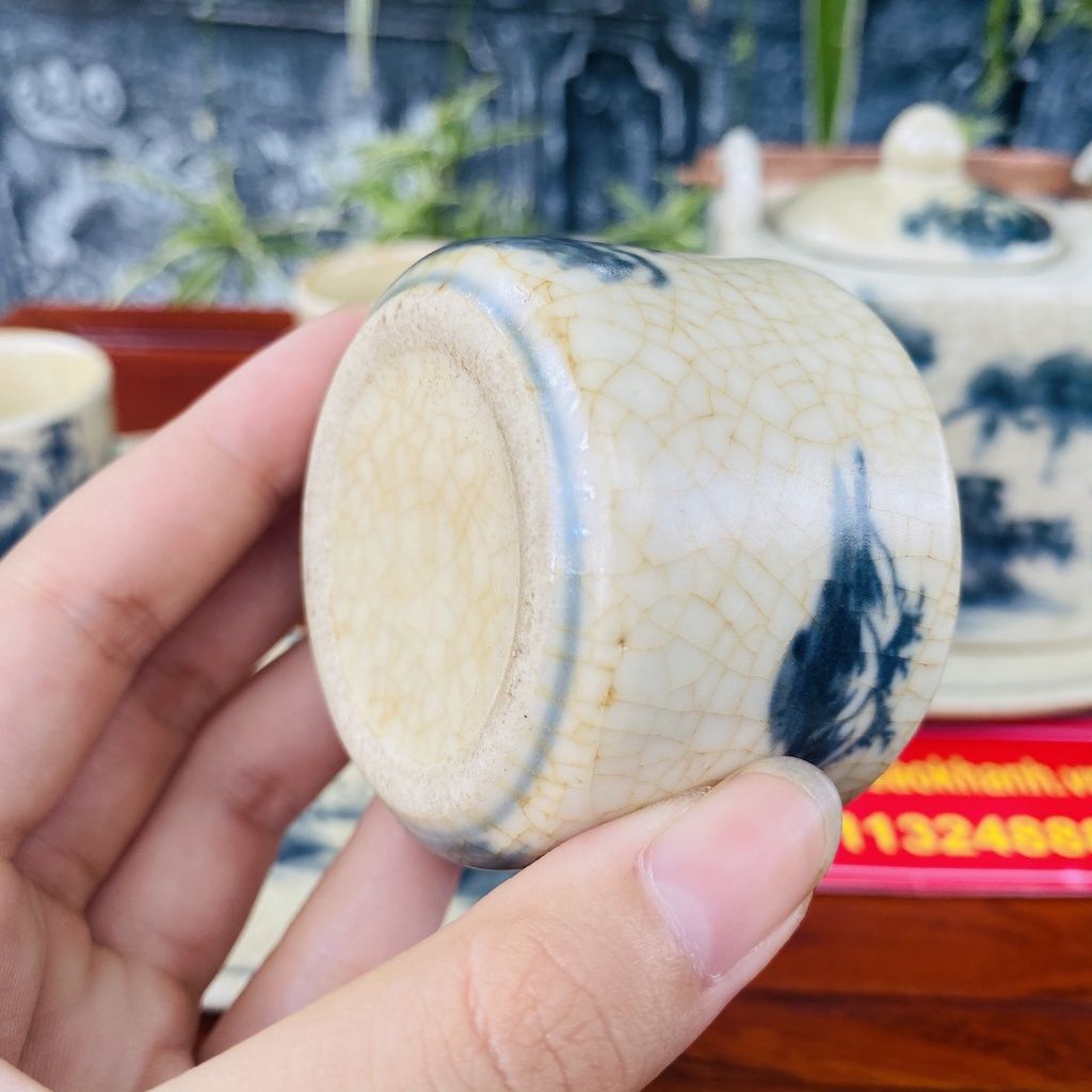 Bộ ấm chén men rạn cổ Bát Tràng, dáng vuông BKCE-000810VN-0003