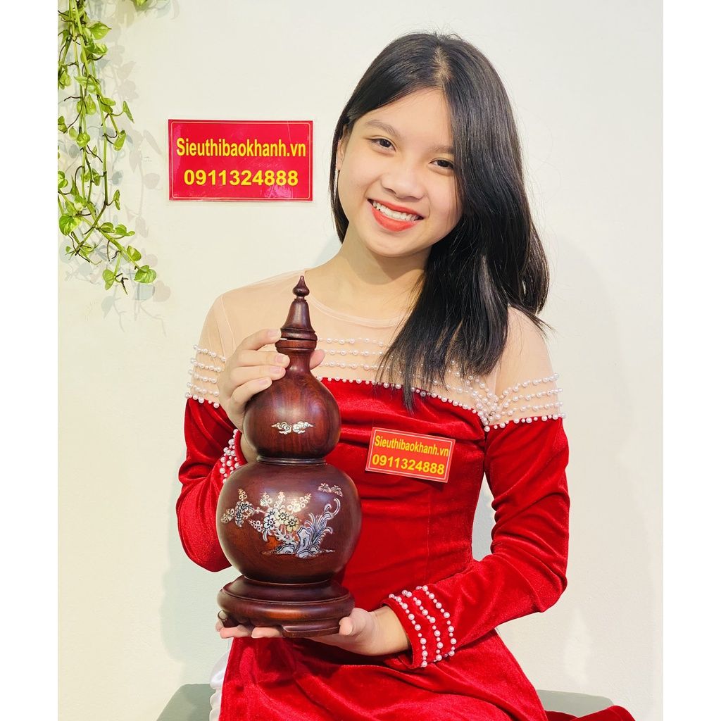 Bầu hồ lô gỗ gụ khảm xà cừ phong thuỷ - biểu tượng cho sinh khí, sức khoẻ và trường thọ
