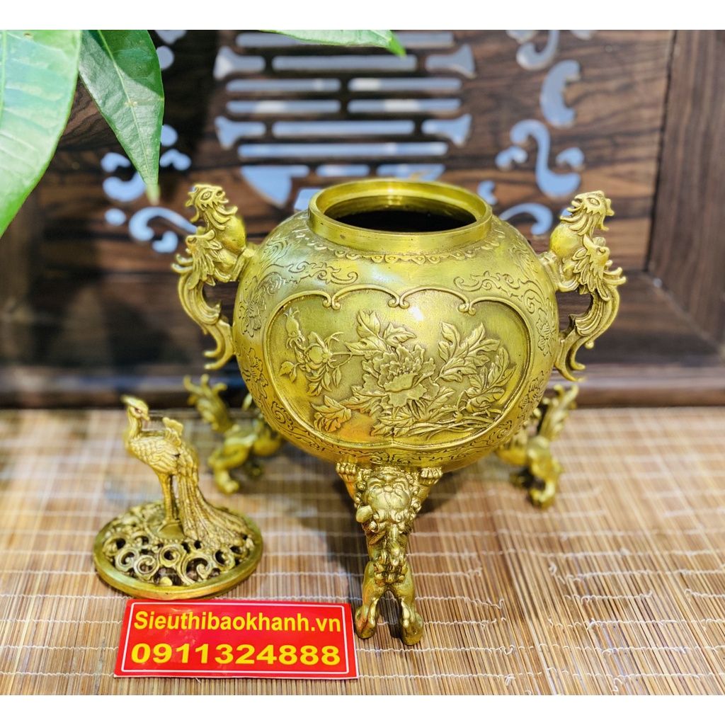 Xông trầm hương đồng quà tặng,đồ trang trí cao cấp -mỹ nghệ bảo khánh 18cm
