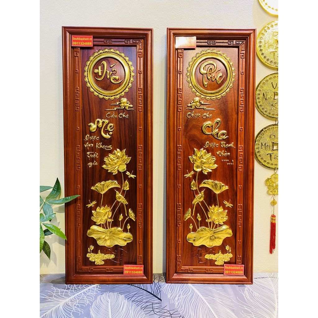 Tranh Mỹ Nghệ Gỗ Hương Phúc Đức Mẫu Tử Dát Vàng 107cm-Mỹ Nghệ Bảo Khánh