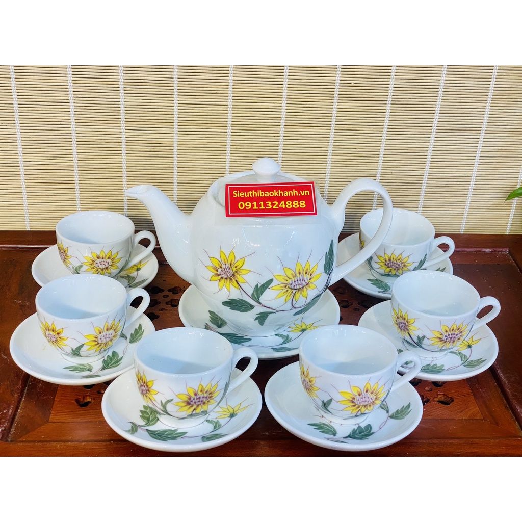 Bộ ấm chén Bát Trangf họa tiết hoa hướng dương