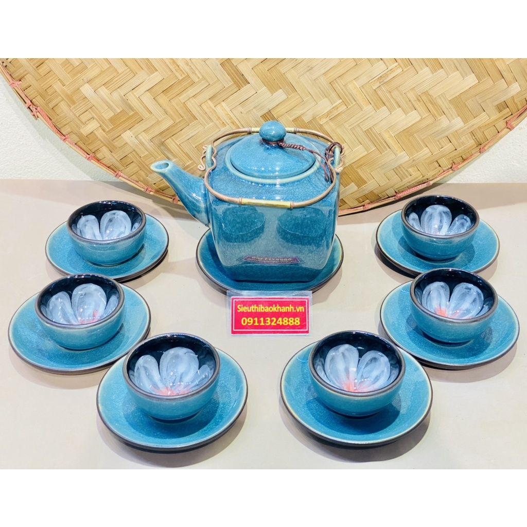 Bộ ấm chén Pha Trà đẹp men Hỏa Biến cao cấp chính hãng Bát Tràng 350ml