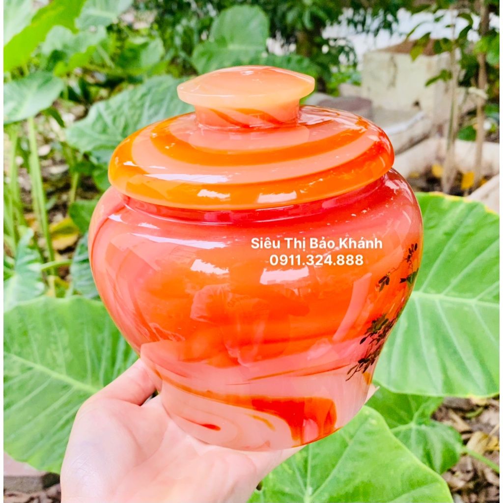 Hũ đựng chè đá ngọc màu đỏ họa tiết chữ