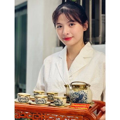 Bộ ấm chén,ấm trà men rạn bọc đồng Bát Tràng 350ml