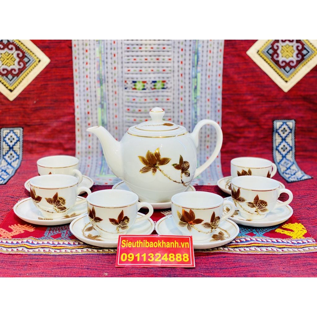 Bộ ấm trà,tách trà Đẹp chính hãng Bát Tràng-Gốm sứ Bảo Khánh