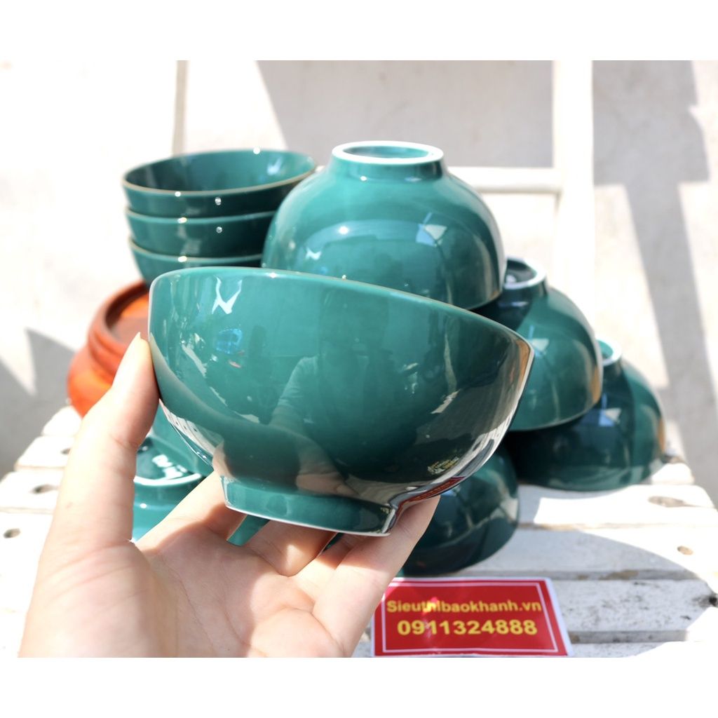 Bộ bát ăn men xanh ngọc xuất xứ Bát Tràng 10 chiếc