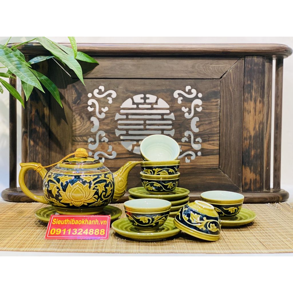 Bộ ấm chén,ấm trà Đẹp men màu xuất xứ Bát Tràng-Ấm chén Bảo Khánh 450ml
