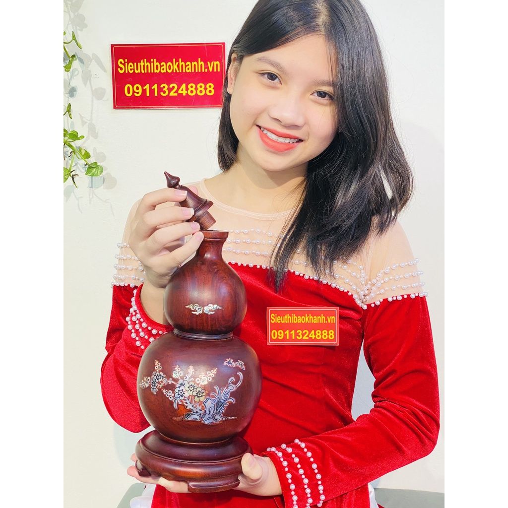 Bầu hồ lô gỗ gụ khảm xà cừ phong thuỷ - biểu tượng cho sinh khí, sức khoẻ và trường thọ