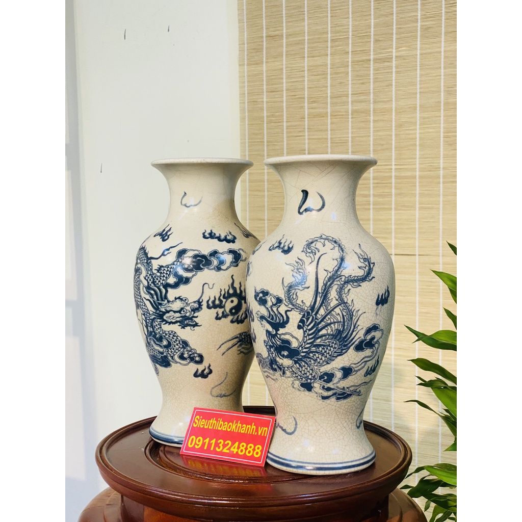 Cặp bình hoa thờ men rạn Bát Tràng 25cm