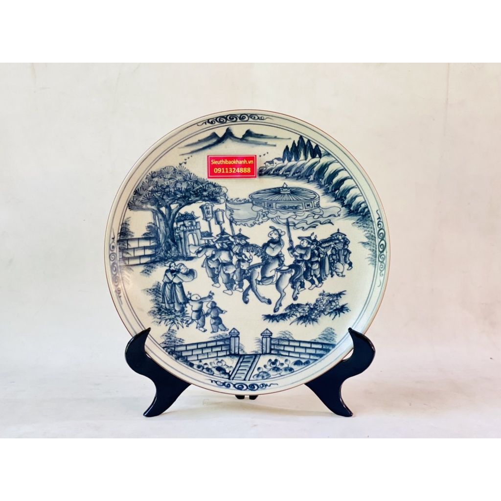 Đĩa Cảnh Men Rạn Bát Tràng Họa Tiết Vinh Quy Bái Tổ 35cm