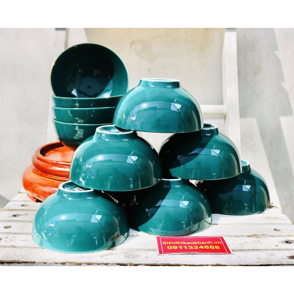 Bộ bát ăn men xanh ngọc xuất xứ Bát Tràng 10 chiếc