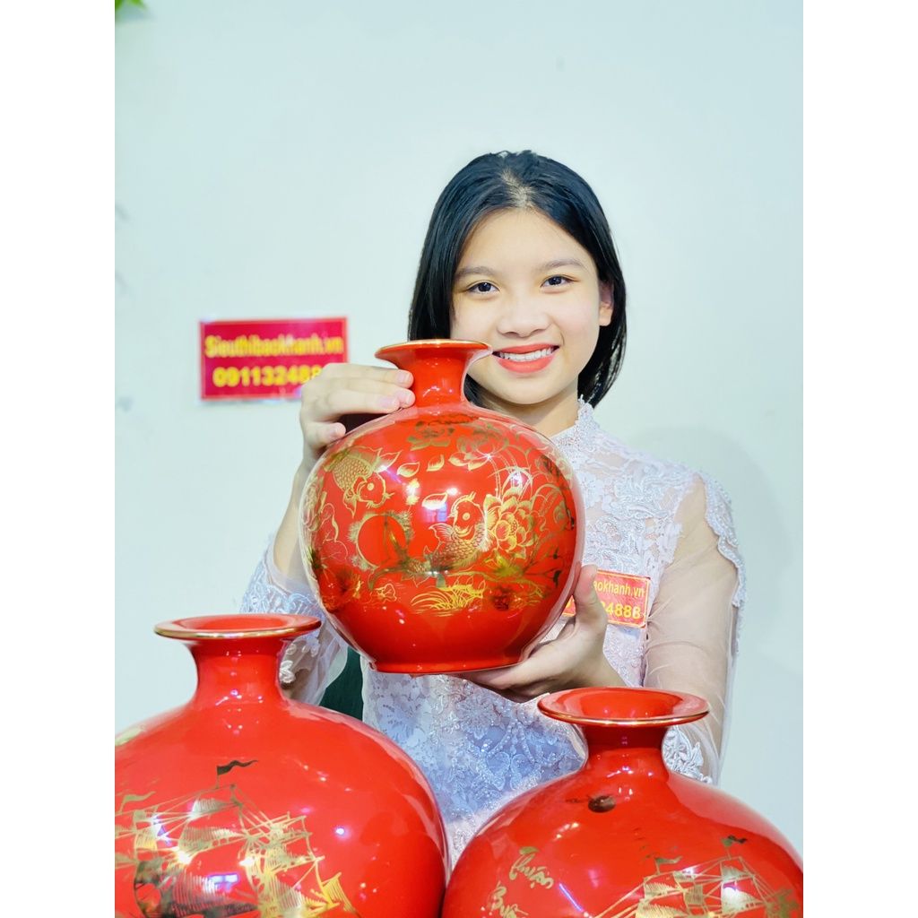 Bình hút lộc vẽ vàng cao cấp xuất xứ Bát Tràng