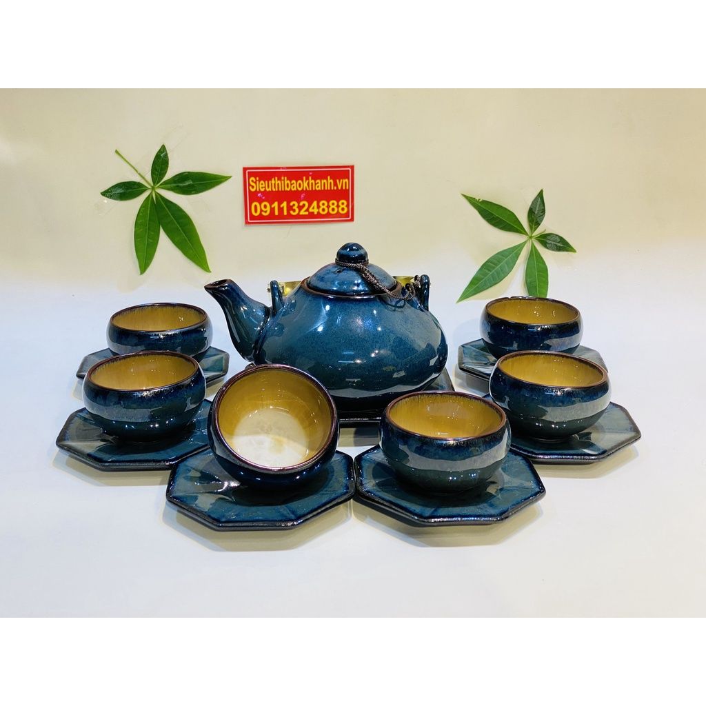Bộ ấm chén hỏa biến men xanh xuất xứ Bát Tràng