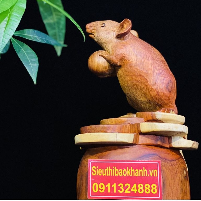 Tượng Chuột Phong Thủy Gỗ Nu Hương-Mỹ Nghệ Bảo Khánh-Tượng Giá Rẻ Tại Xưởng 40cm