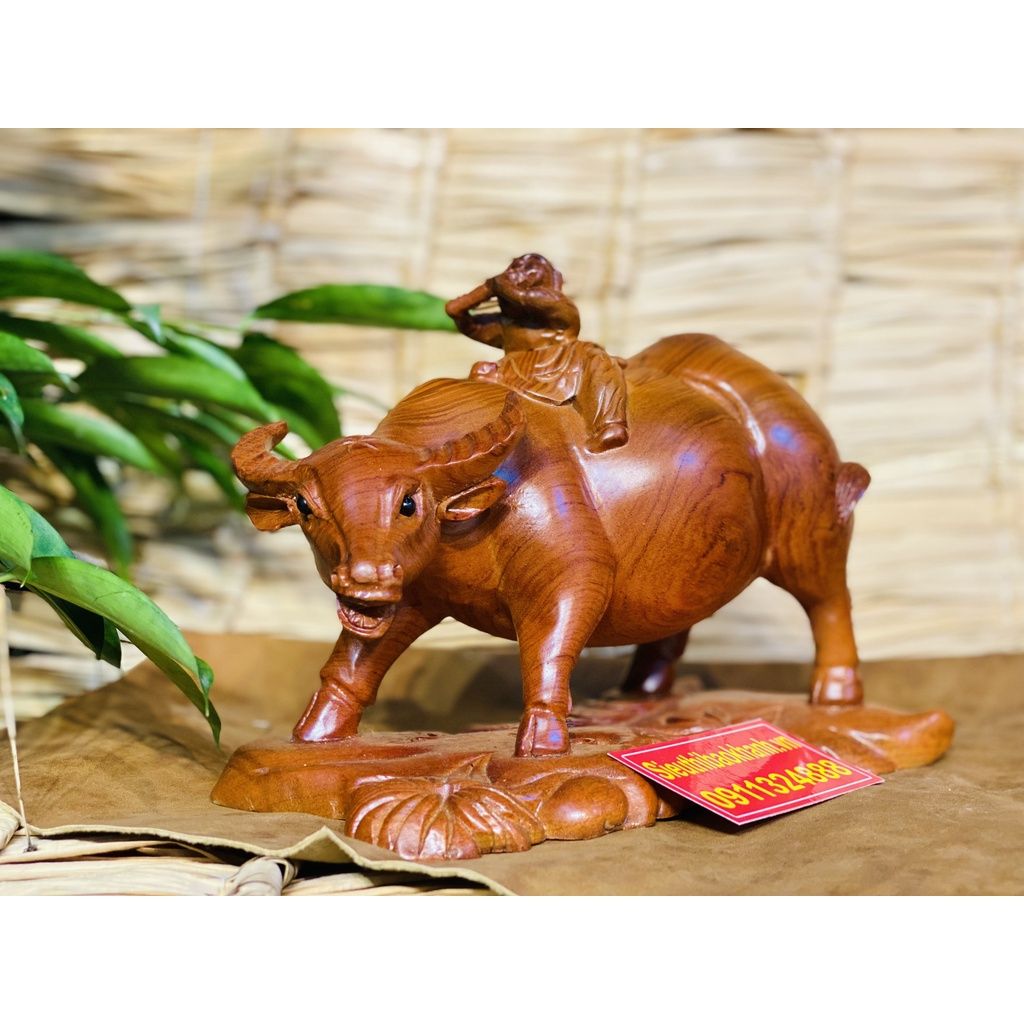 Tượng Trâu Phong Thủy Gỗ Hương Cao Cấp-Tiểu Đồng Chăn Trâu