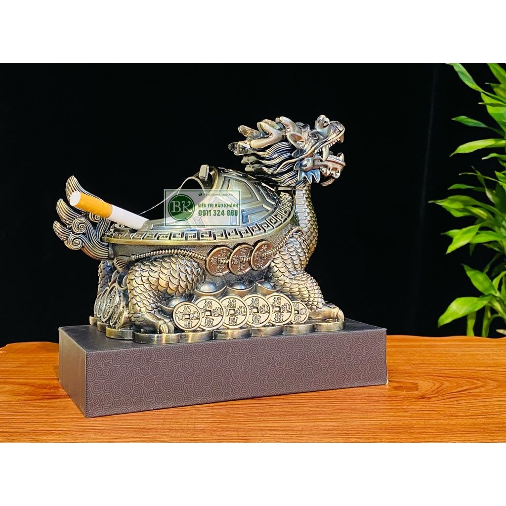 Gạt tàn đồng họa tiết cổ trạm trổ rồng loại 15cm