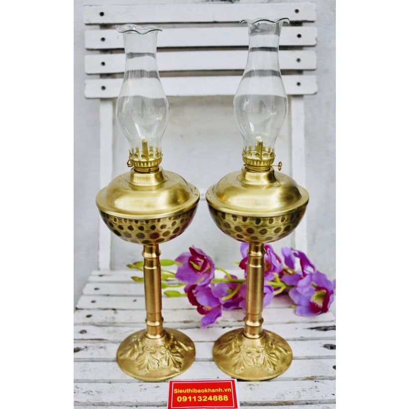 ặp đèn dầu đồng thân gốm xuất xứ Bát Tràng 27cm