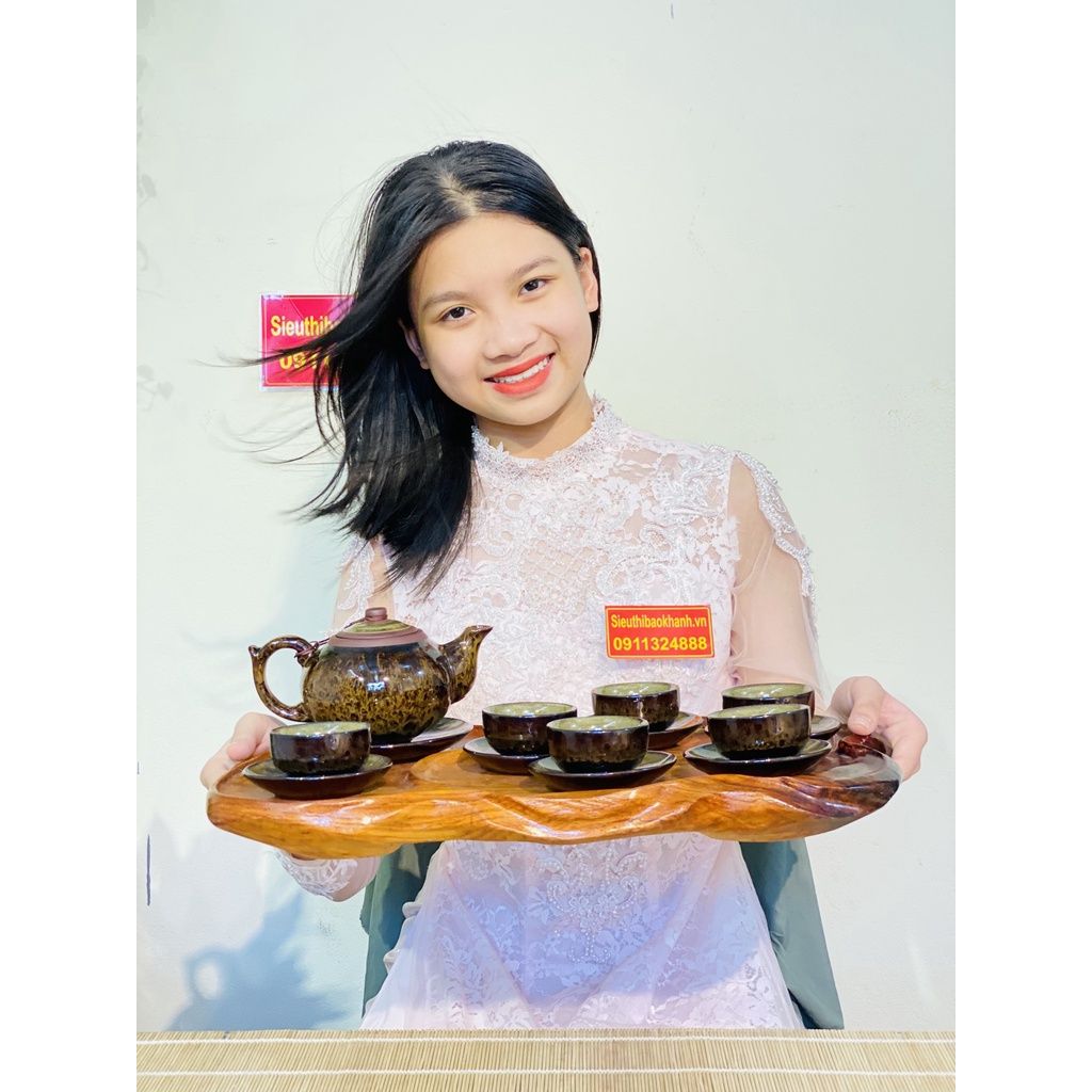 Bộ ấm chén Bát Tràng hỏa biến lòng hoa