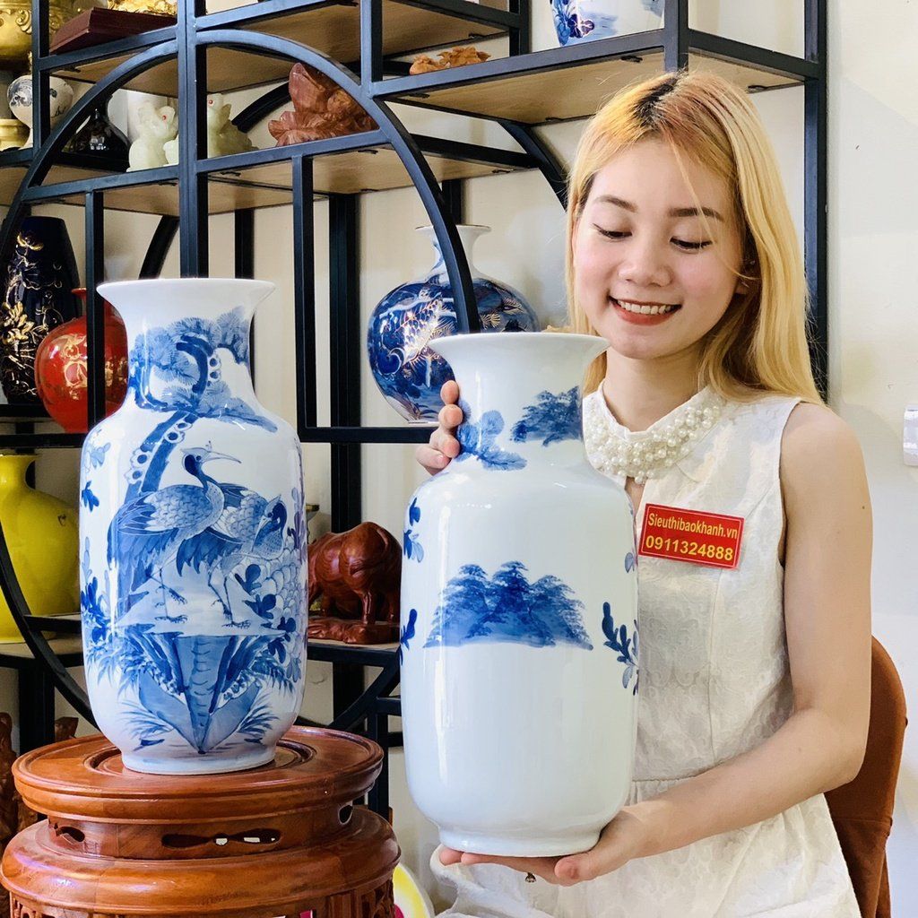 Bình hoa để bàn,trang trí chất liệu gốm Bát Tràng chính hãng 40cm