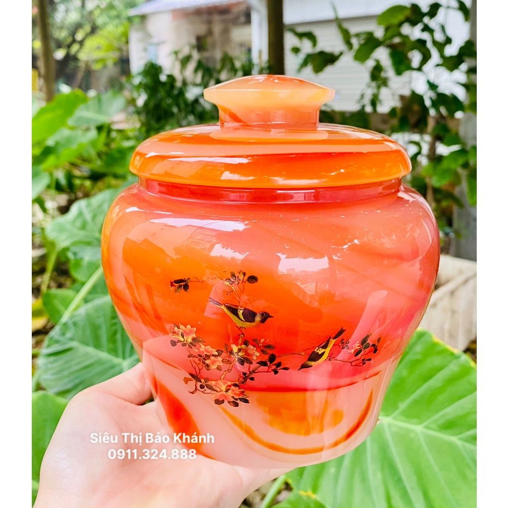 Hũ đựng chè đá ngọc màu đỏ họa tiết chữ