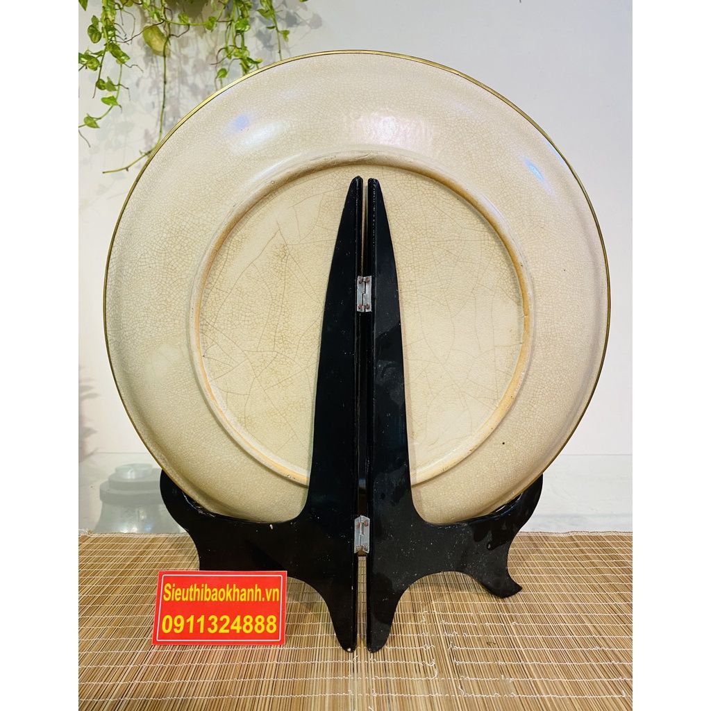 Đĩa Cảnh Men Rạn Bát Tràng Bọc Đồng Họa Tiết Song Ngư - Đĩa Trang Trí 35cm