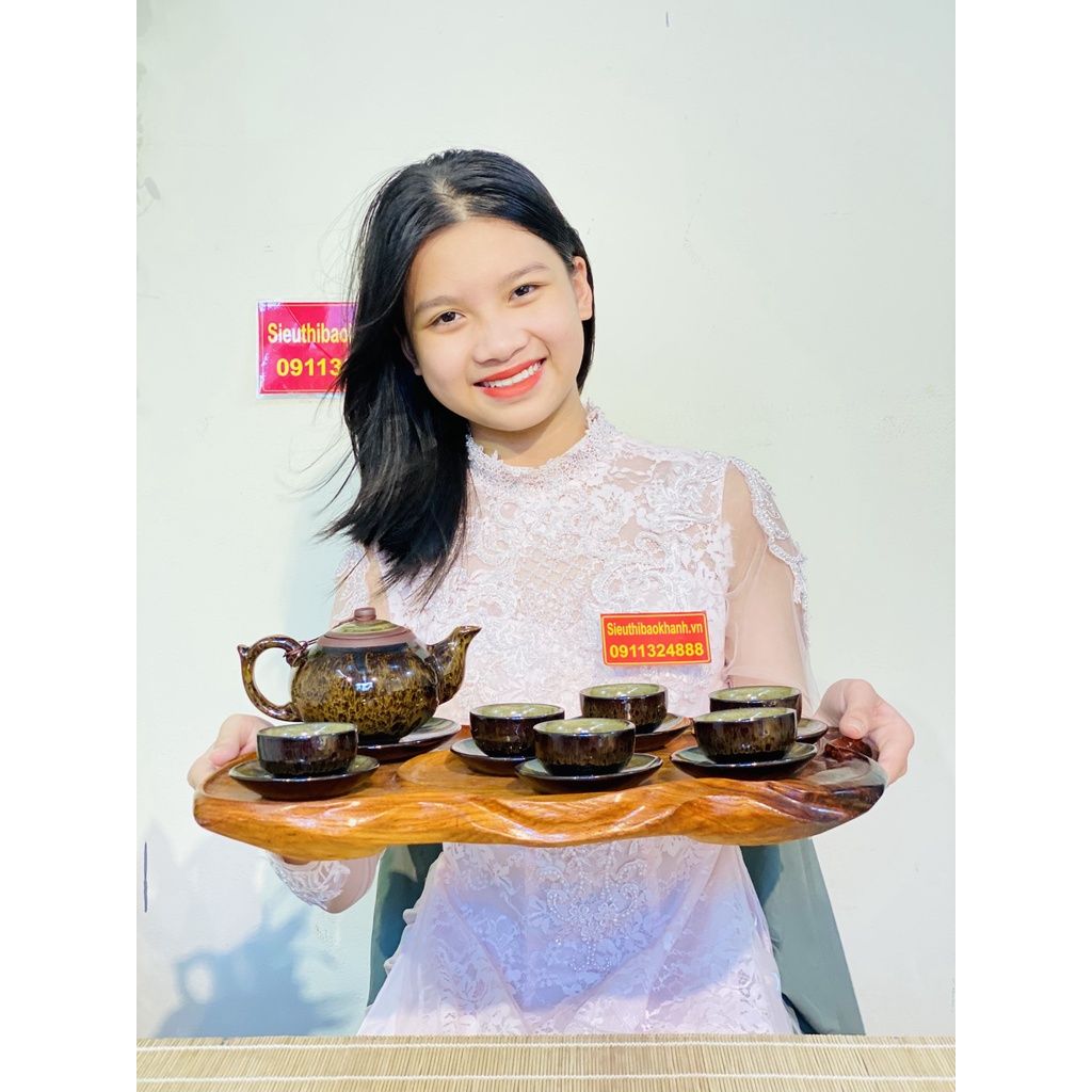 Bộ ấm chén Bát Tràng hỏa biến lòng hoa